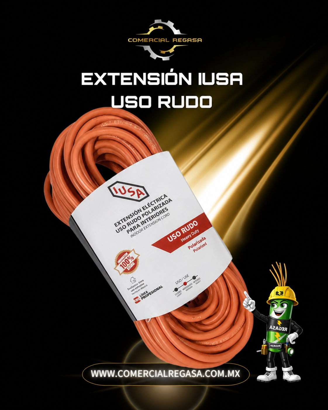 Extensión Uso Rudo IUSA | Cable Eléctrico Reforzado 16 AWG para Herramientas