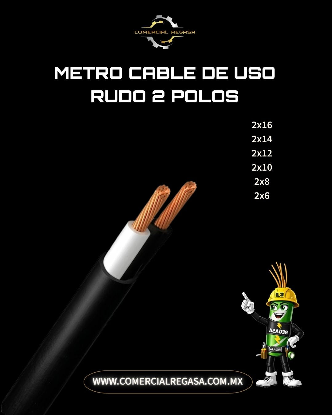 Metro cable uso rudo 2 polos