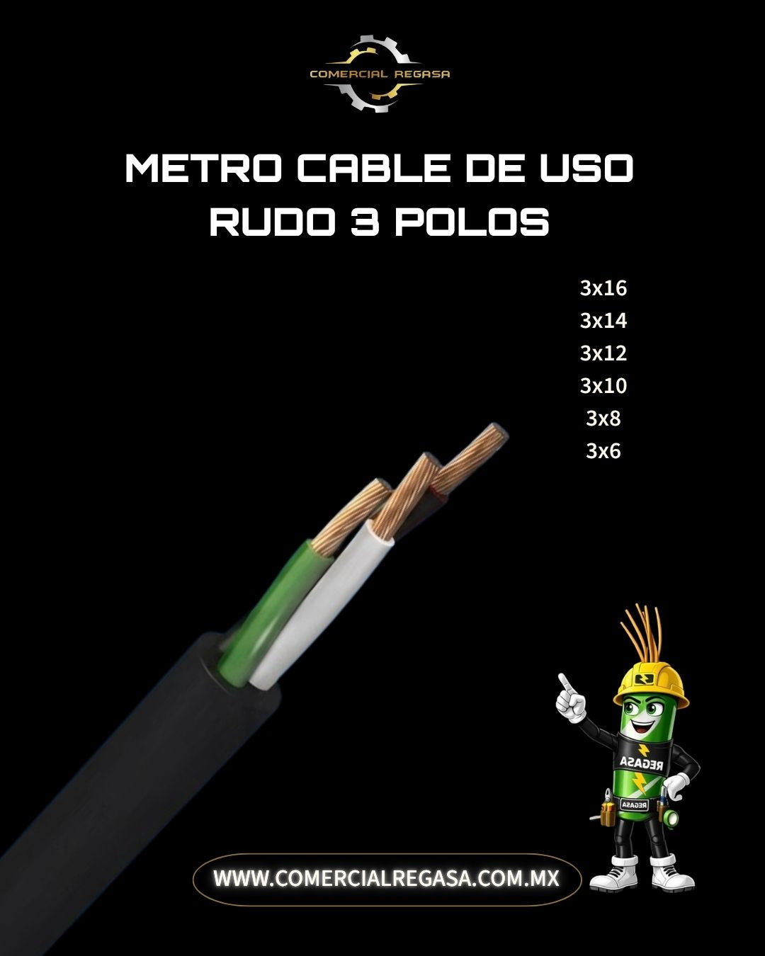 Metro cable uso rudo 3 polos