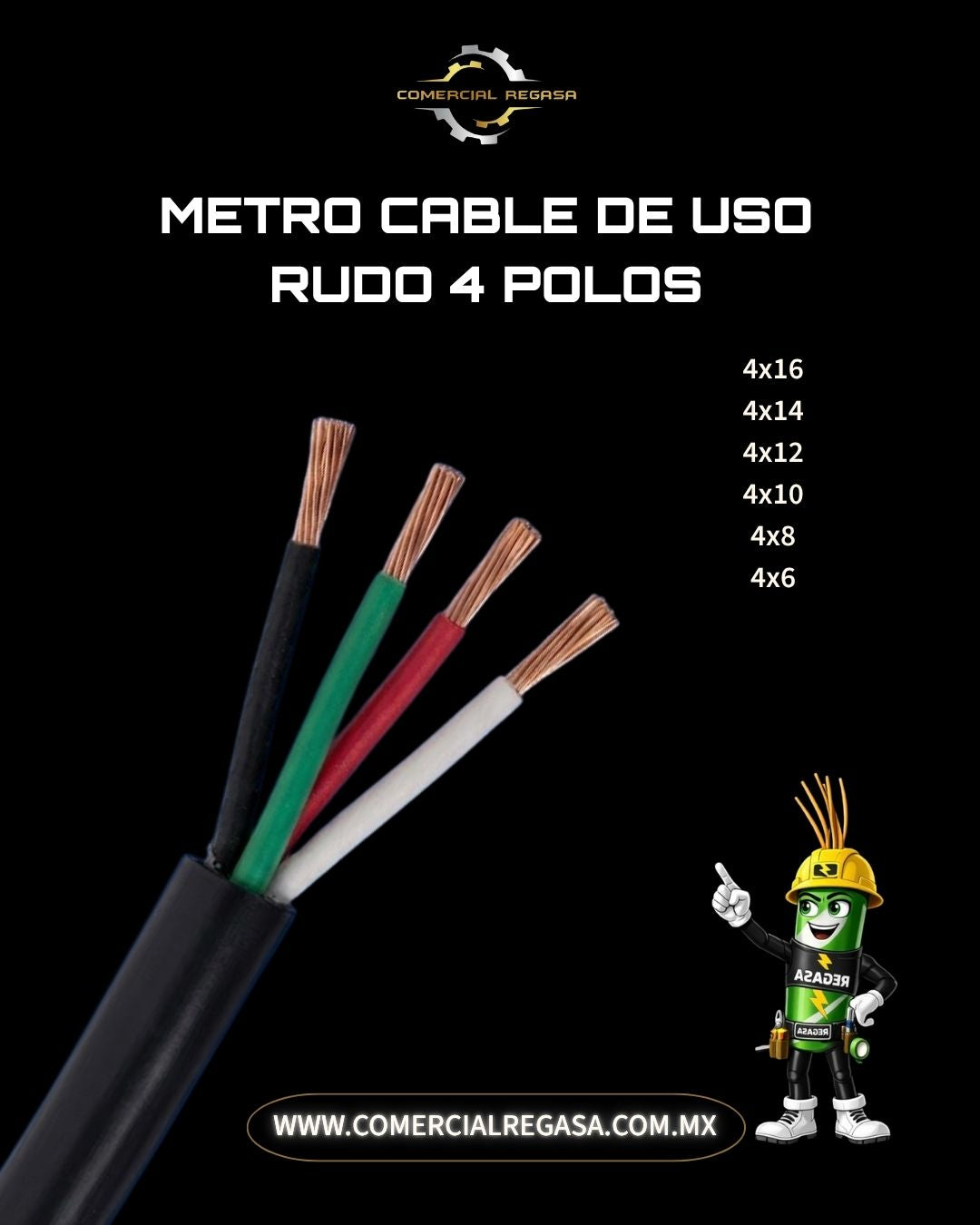 Metro cable uso rudo 4 polos