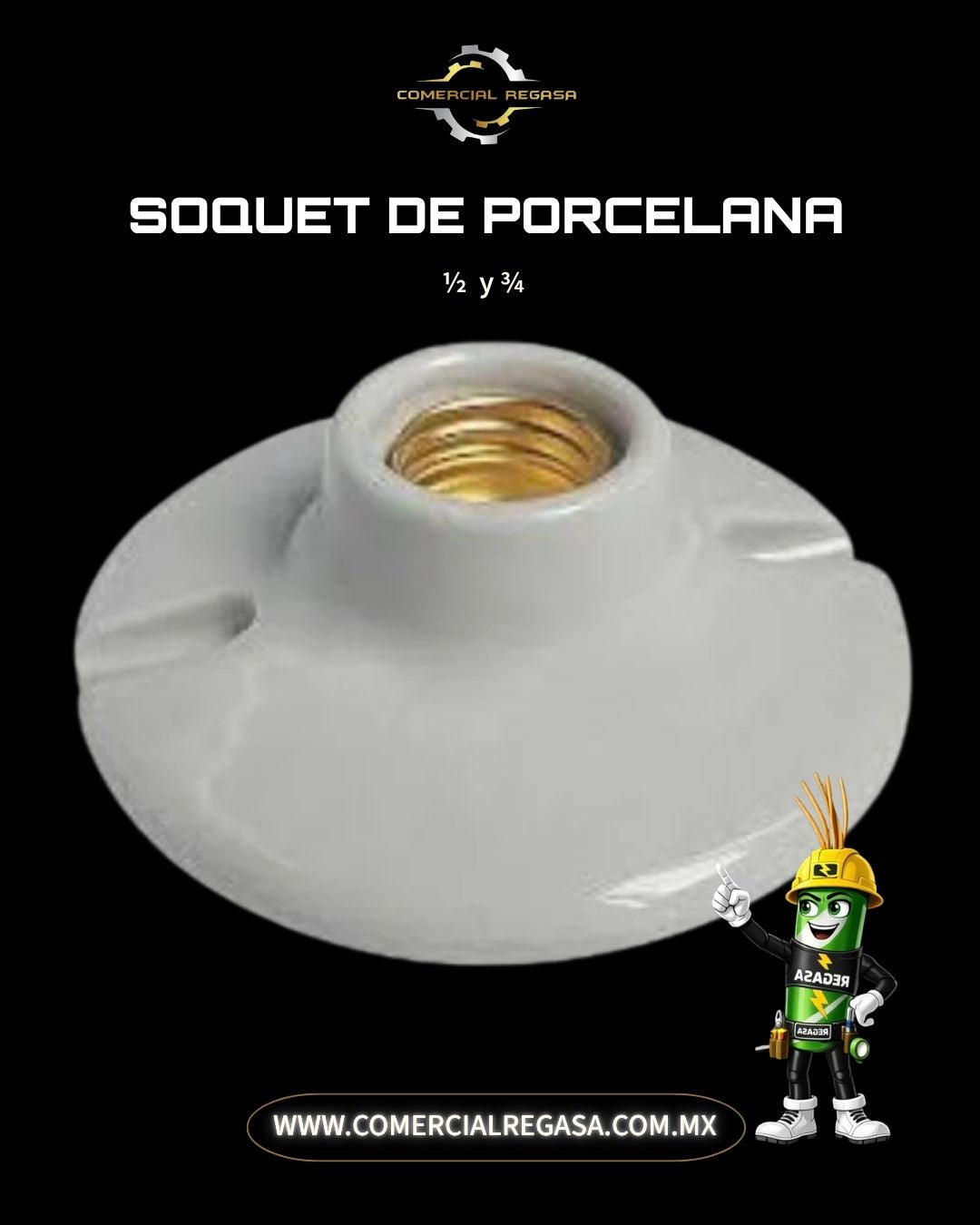 Soquet de Porcelana Redondo para Techo 3" y 4" | Portalámparas Cerámico Blanco E27