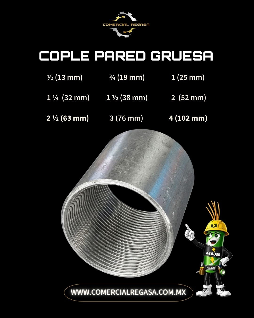 Cople Pared Gruesa Galvanizado | Conexión para Tubo Conduit Rígido