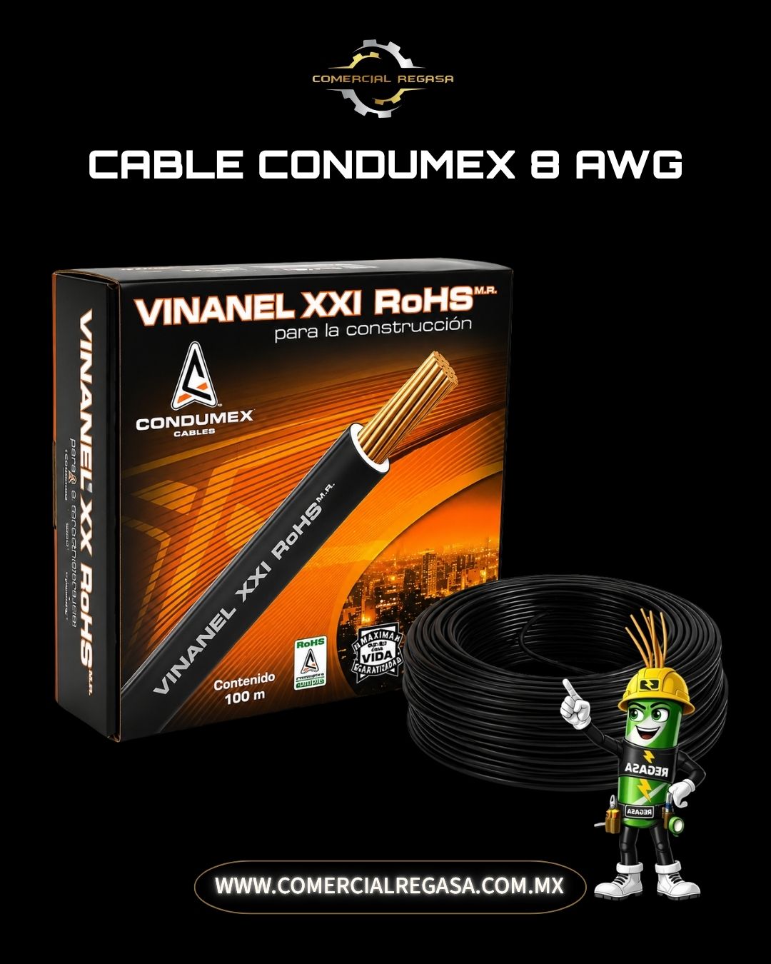 Cable Condumex THW Calibre 8 AWG Vinanel XXI 100 metros | Cable eléctrico de cobre