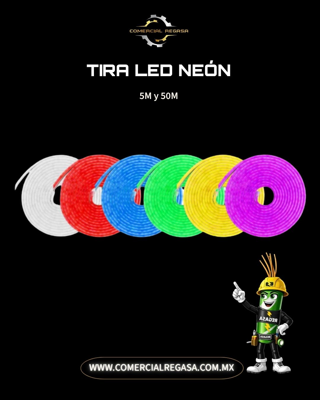 Tira LED Tipo Neón Flex Monocromática IP65 | Manguera Flexible con Driver Incluido