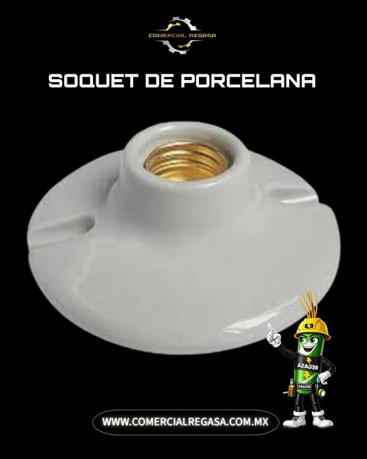 Soquet de Porcelana Redondo para Techo 3" y 4" | Portalámparas Cerámico Blanco E27