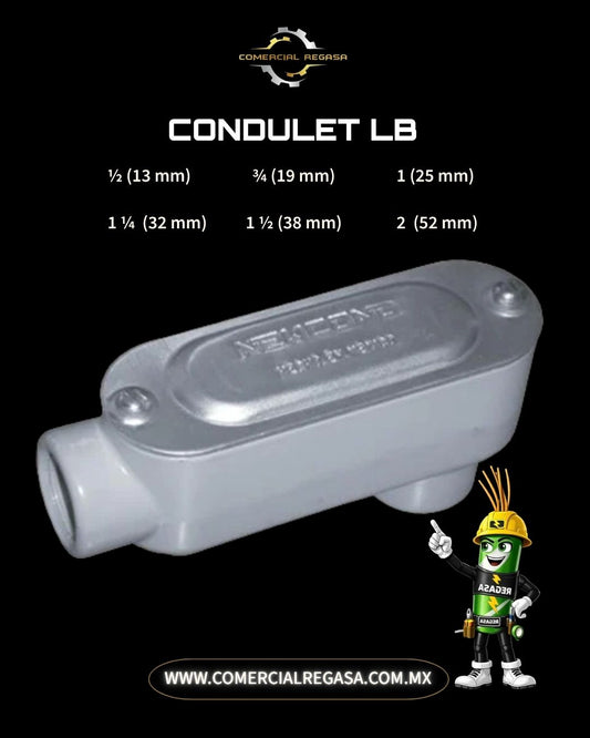 Caja de registro tipo Condulet LB de aluminio con salida posterior trasera y acabado de pintura electrostática