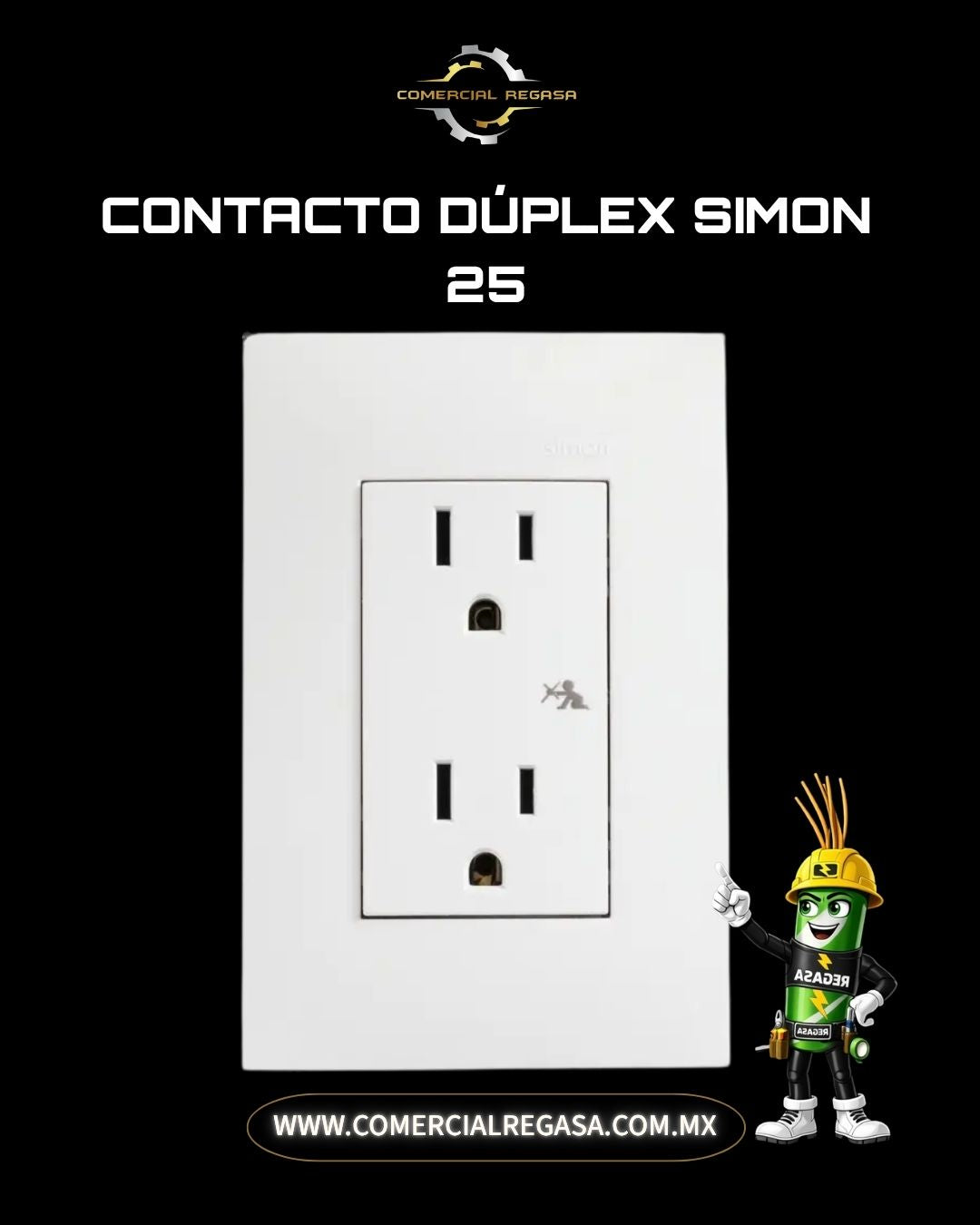 Contacto Dúplex Simon Serie 25 Blanco | Tomacorriente 2P+T Alto Impacto