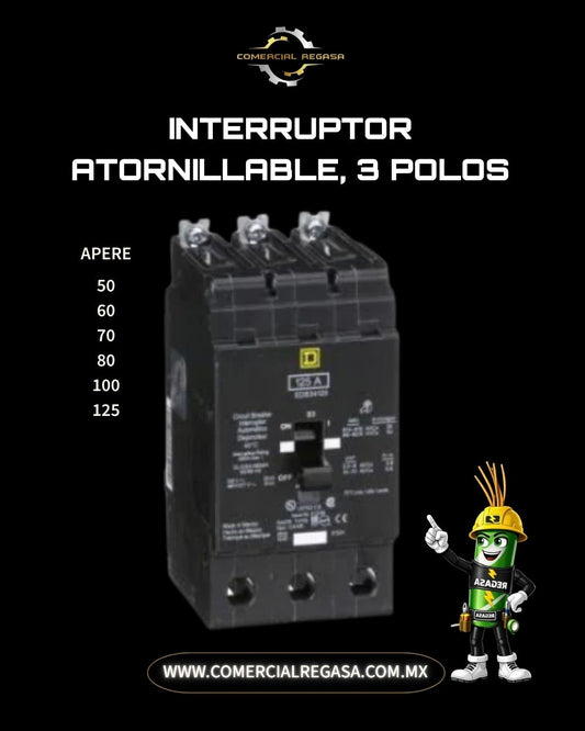 Interruptor Termomagnético Atornillable QOB 3 Polos Square D | Pastilla Trifásica Bolt-On