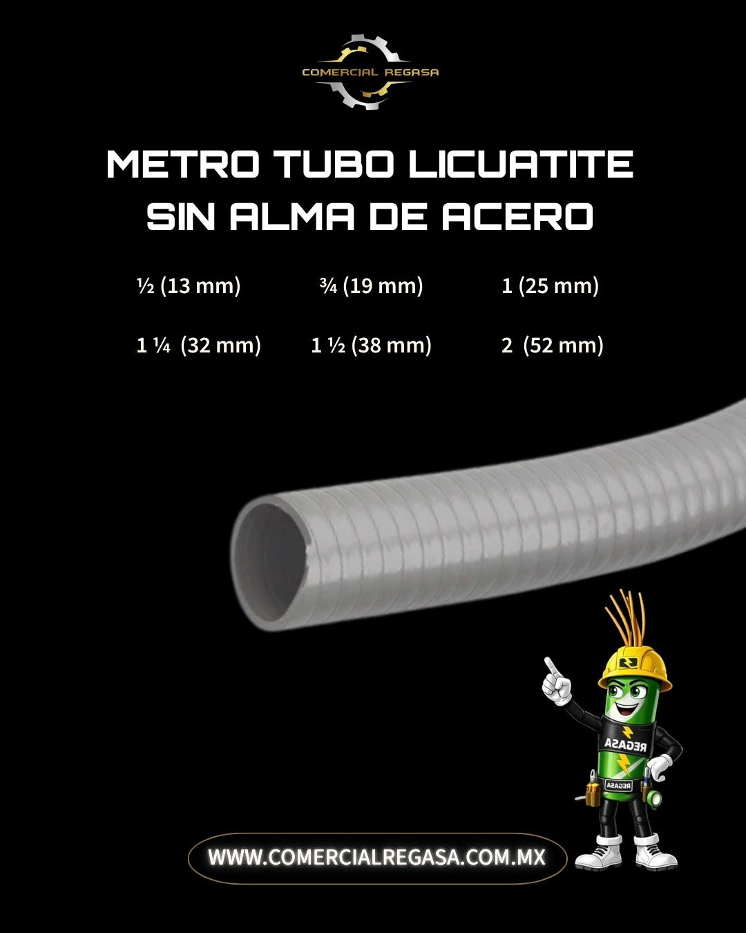 Metro de tubo licuatite no metálico de PVC extra flexible con espiral rígida antichoc