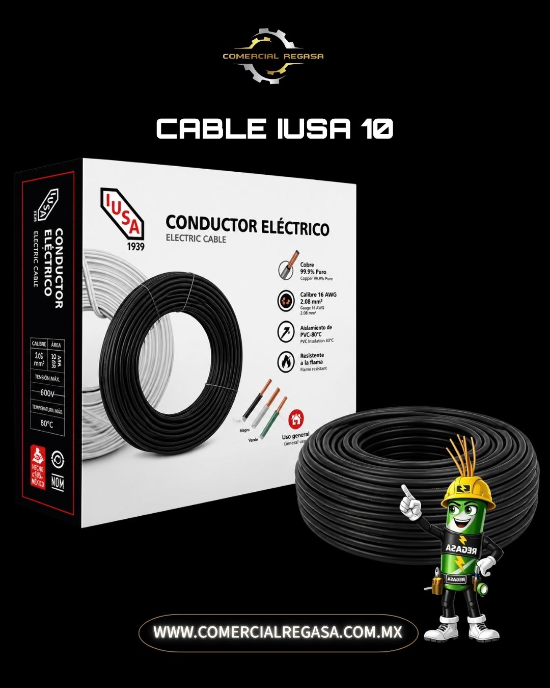 Cable 10 Cable IUSA Calibre 10 | Caja 100 Metros Cable de Cobre PVC – REGASA