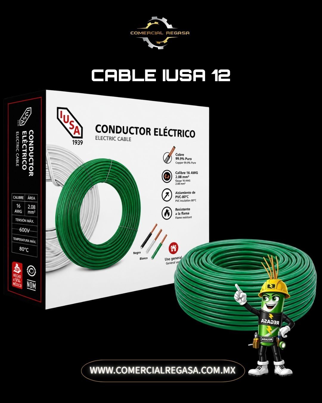 Cable IUSA Calibre 12 | 100 Metros Cobre THW PVC Uso Eléctrico