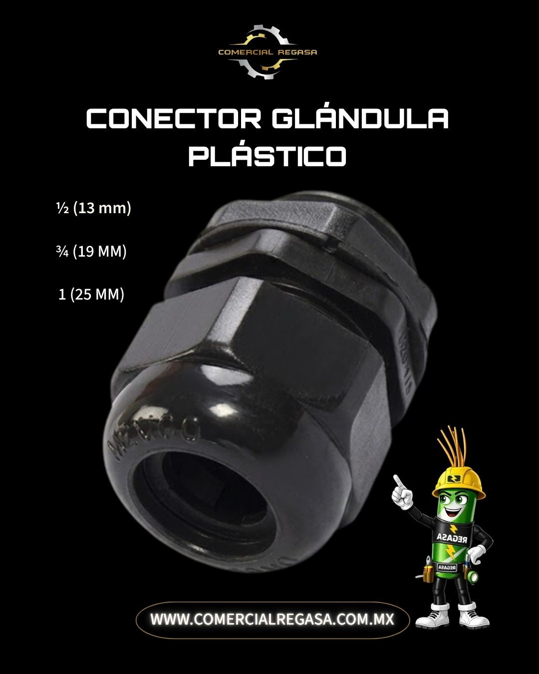 Conector glándula de nylon con rosca NPT a prueba de líquidos