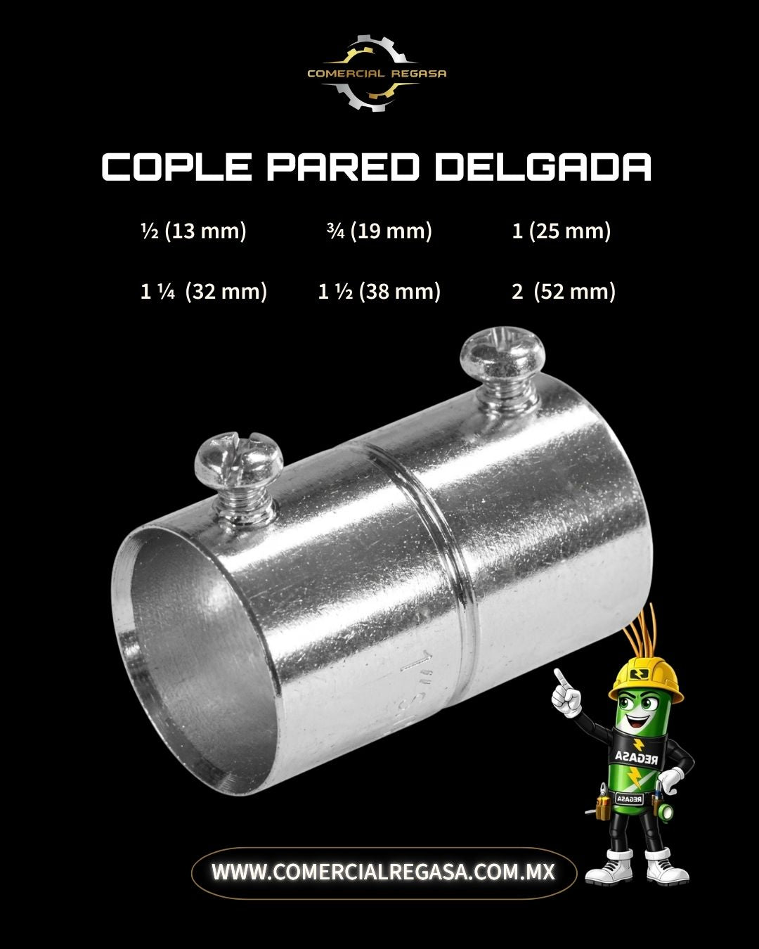 Cople Pared Delgada EMT Galvanizado | Para Tubo Conduit Ligero