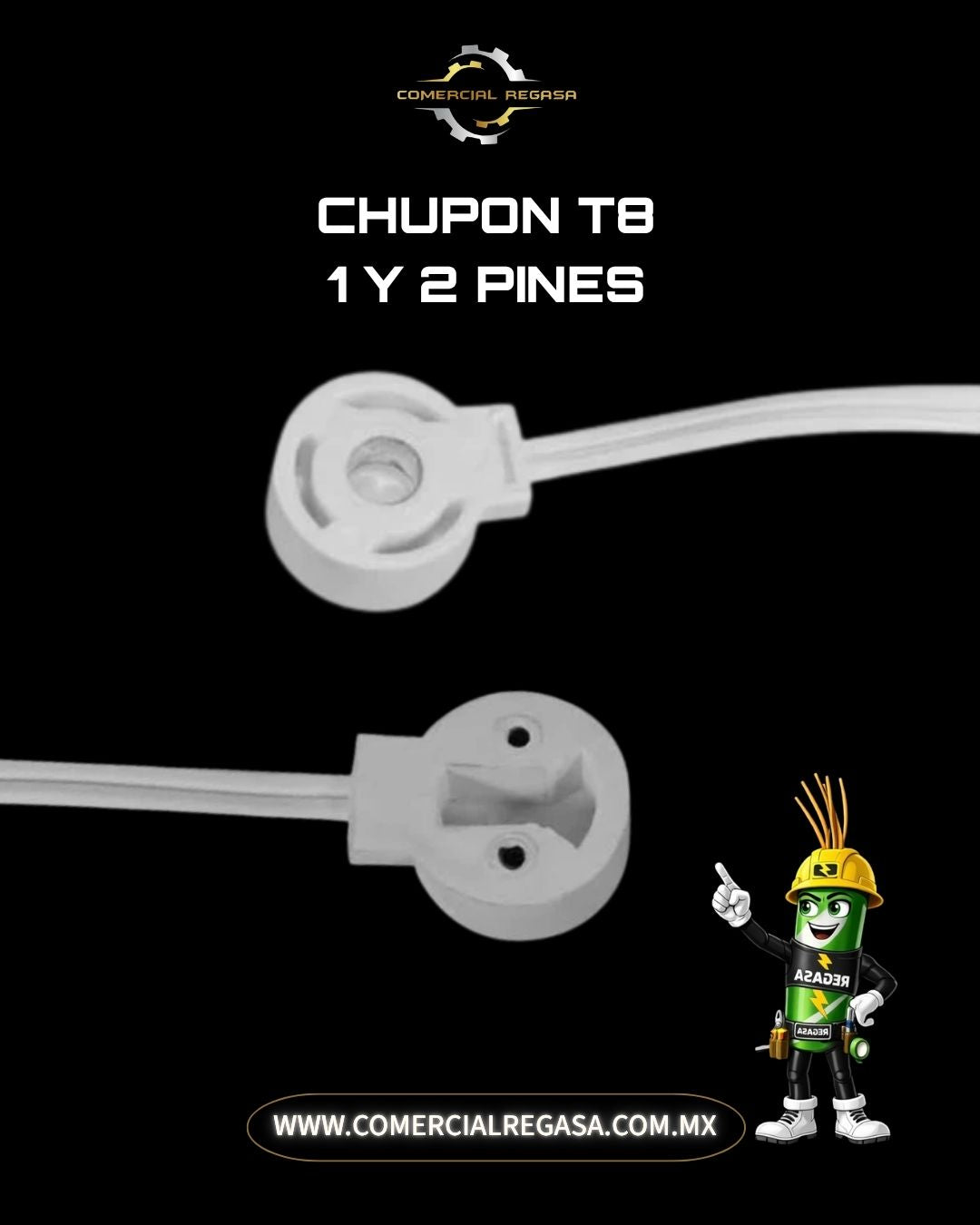 Chupón Portalámparas para Tubo T8 | Base Conector LED y Fluorescente